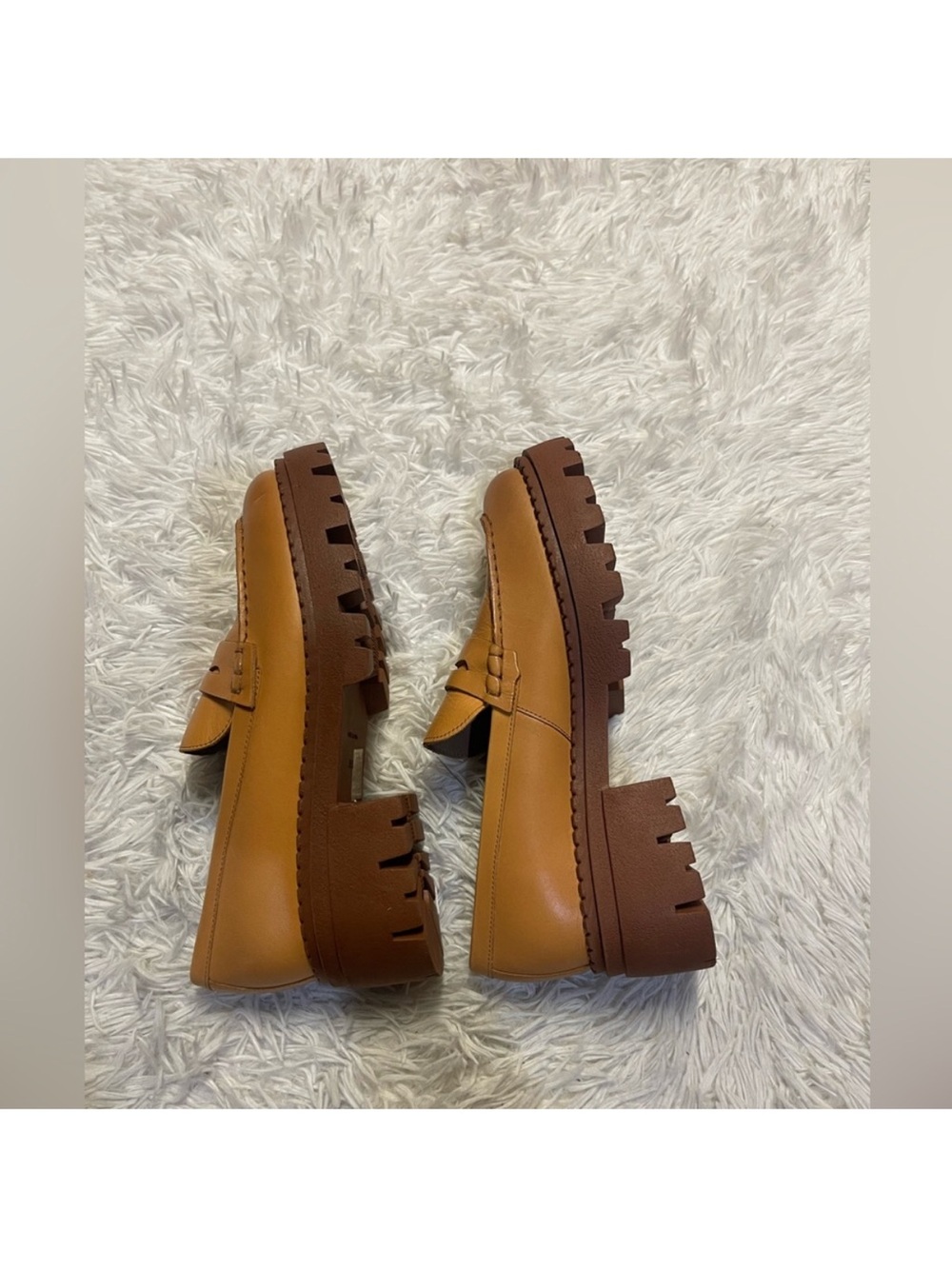 Free People Chunky Lug Sole Tan Leather Penny Loafers 39.5 9.5 - Picture 13 of 15